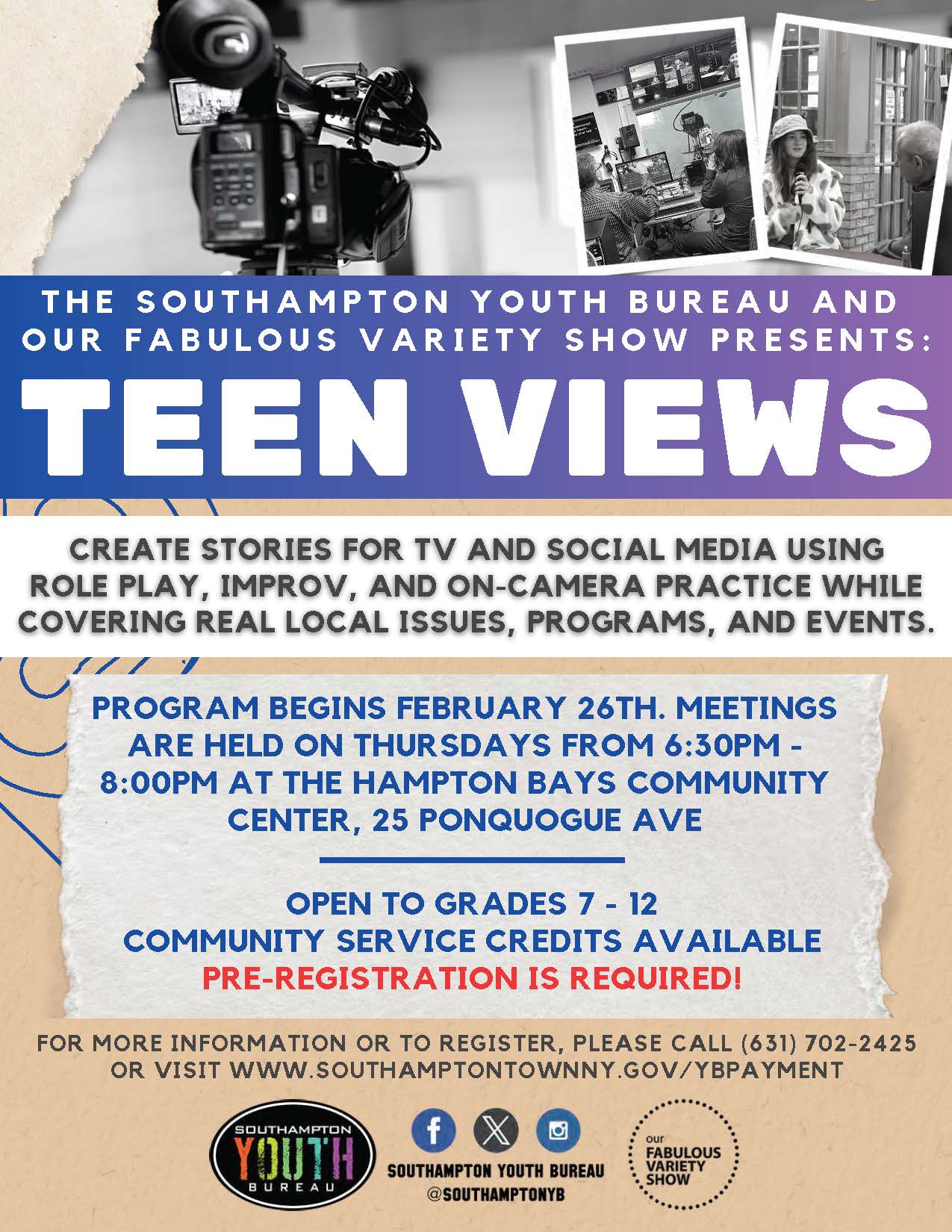 Teen Views Program begins Feb. 26, 2026, 6:30 pm, Hampton Bays Community Center